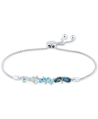 Macy's Blue Topaz (1-5/8 Ct. T.w.) & White Topaz (1/20 Ct. T.w.) Bolo Bracelet In Sterling Silver In Blue