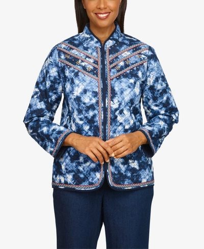 Shop Alfred Dunner Petite Mesa Verde Lightweight Tie Dye Print Jacket In Navy