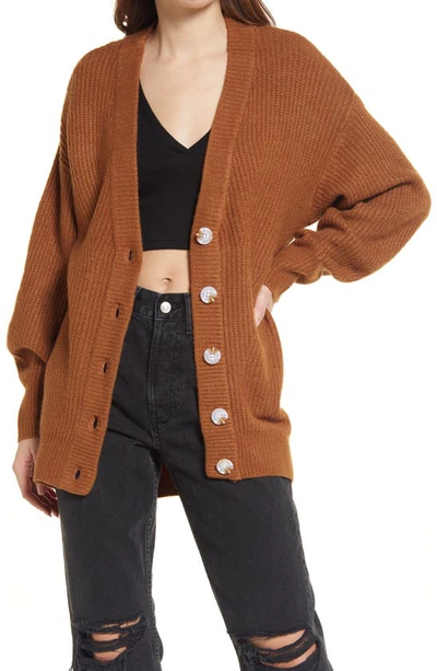 Shop Topshop Oversize Grandad Cardigan In Brown