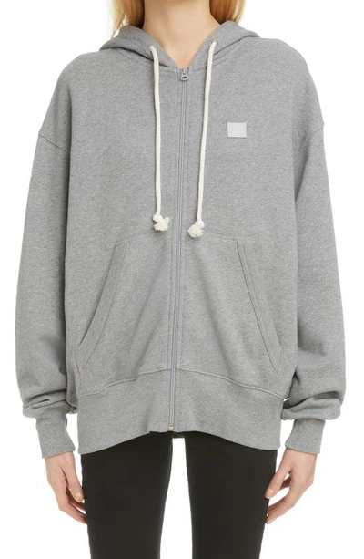 Shop Acne Studios Fiah Face Patch Organic Cotton Zip Hoodie In Light Grey Melange