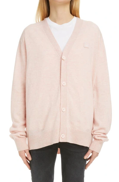 Shop Acne Studios Keve Face Patch Wool Cardigan In Faded Pink Melange