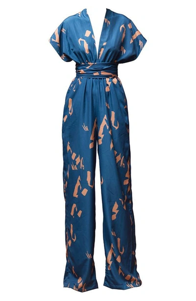 Shop Diarrablu Umy Abstract Print Convertible Jumpsuit In Blue
