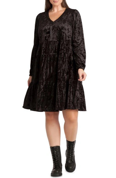 Shop Adyson Parker Long Sleeve Crushed Velvet Swing Dress In Black Em003