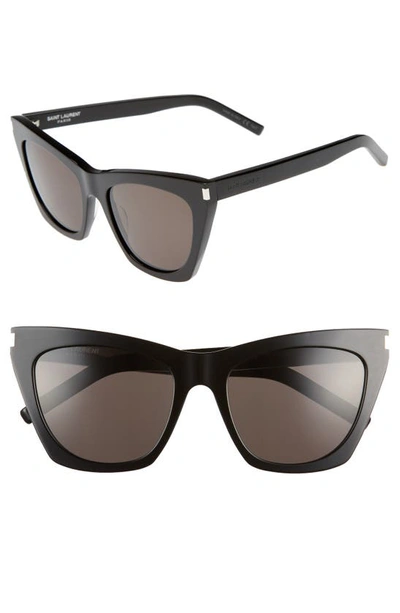 Shop Saint Laurent Kate 55mm Cat Eye Sunglasses In Black