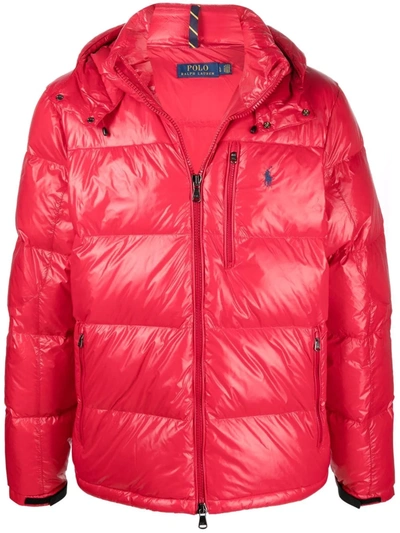 Shop Polo Ralph Lauren Glossy-finish Hooded Puffer Jacket In Red