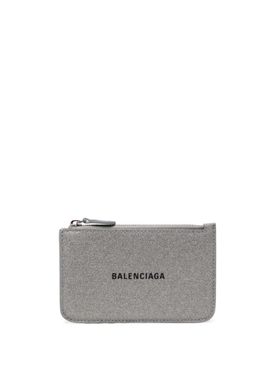 Shop Balenciaga Logo-print Glitter-detail Cardholder In Grey