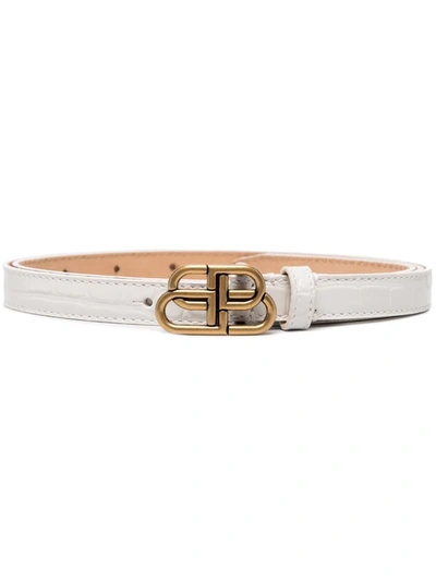 Balenciaga Bb Croc-effect Leather Belt In White | ModeSens