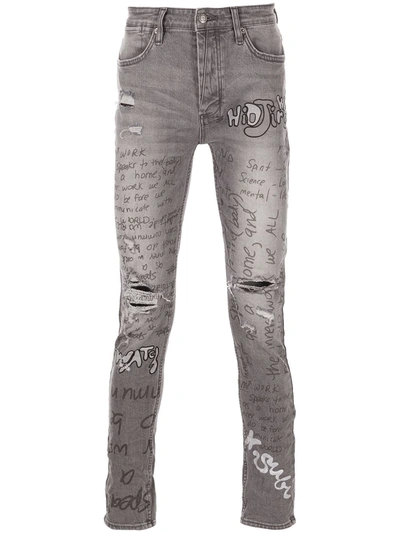 Jeans with best sale writing on them