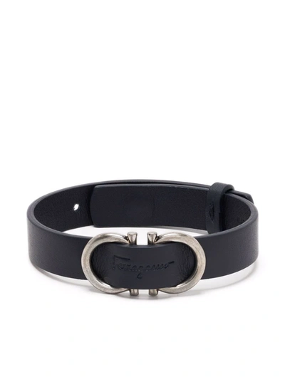 Ferragamo Gancini Embossed-logo Bracelet In Blue