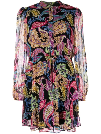 Shop Milly Natasha Paisley-print Chiffon Dress In Black