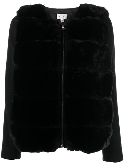 Shop Milly Tyler Faux Fur Panelled Jacket In Black