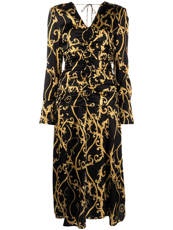 GANNI baroque-print dress - Black