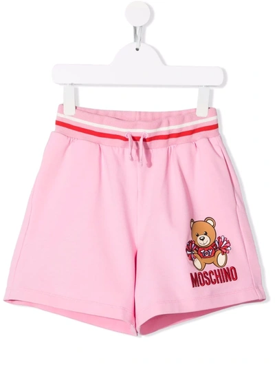 Shop Moschino Embroidered-logo Shorts In Pink