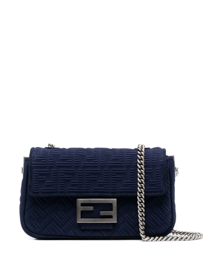 Shop Fendi Medium Baguette Chain Shoulder Bag In Blue