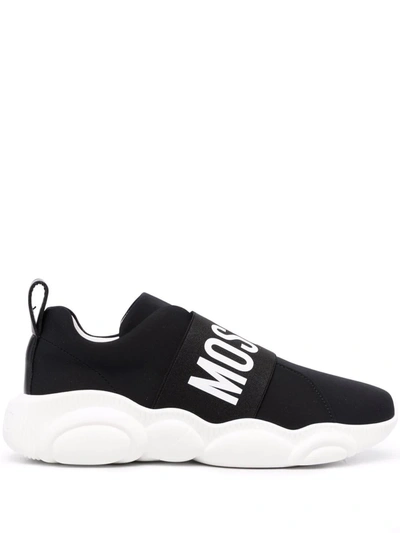 Shop Moschino Logo Slip On Sneakers In Black