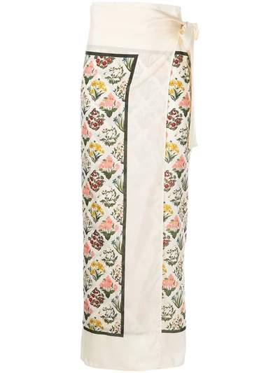 Shop Agua By Agua Bendita Floral-print Wrap Skirt In Neutrals
