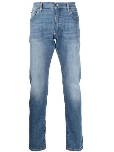 Shop Dolce & Gabbana Washed Denim Slim-cut Jeans In Blue