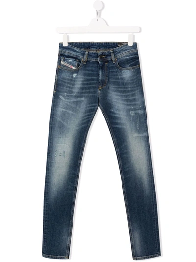 Shop Diesel Teen Faded-effect Jeans In Blue