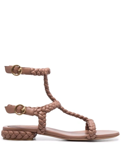 Shop Gianvito Rossi Braided Strap Flat Sandals In Pink