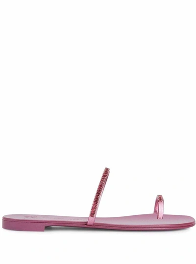 Shop Giuseppe Zanotti Pink Crystall Flat Sandals With Rhinestone Inserts