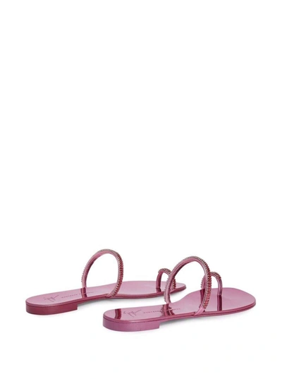 Shop Giuseppe Zanotti Pink Crystall Flat Sandals With Rhinestone Inserts