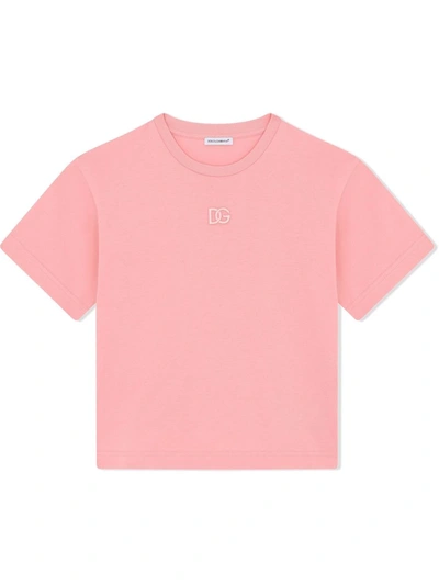 Shop Dolce & Gabbana Embroidered Logo T-shirt In Pink