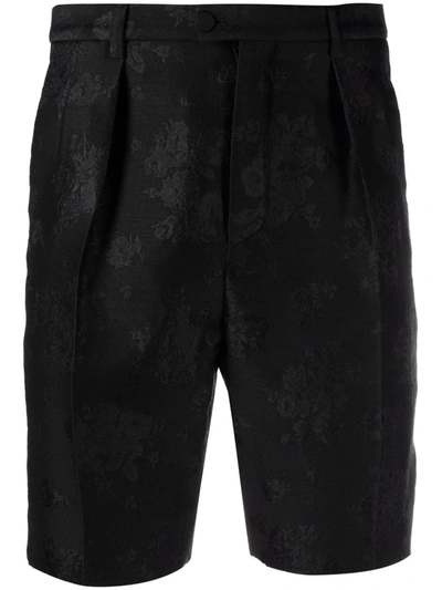 Shop Saint Laurent Floral Jacquard Tailored Shorts In Black