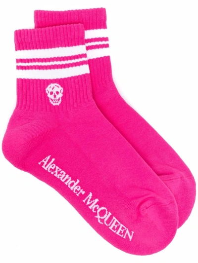 Shop Alexander Mcqueen Skull Stripe Anke Socks In Pink