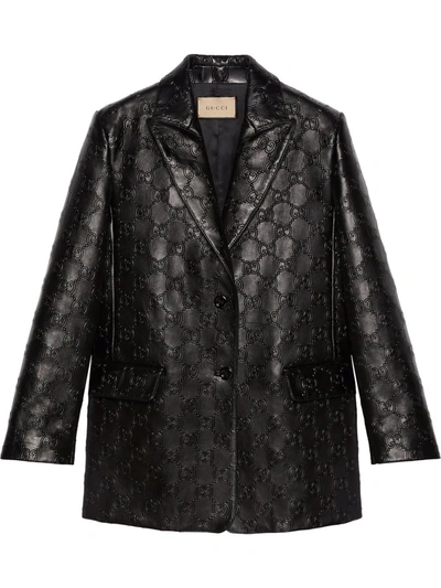 Shop Gucci Embossed Gg Leather Blazer In Black