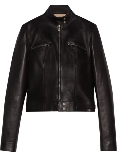 Shop Gucci Double Nappa Biker Jacket In Black