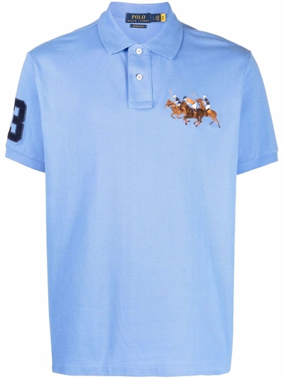 Shop Polo Ralph Lauren Triple-pony Embroidered Cotton Polo Shirt In Blau