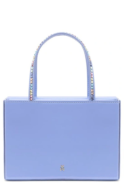 Shop Amina Muaddi Amini Gilda Leather Top Handle Bag In Blue/ Candy Rainbow Crystal