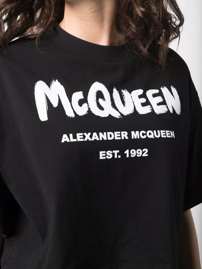 Shop Alexander Mcqueen Cotton Logo Cropped& T-shirt In Black