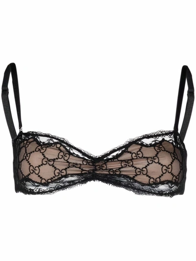 Gucci Black Gg-embroidered Tulle Soft-cup Bra | ModeSens