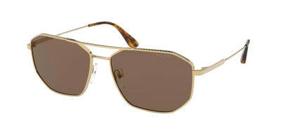 Shop Prada Brown Geometric Mens Sunglasses Pr 64xs 5ak05d 57 In Brown,gold Tone