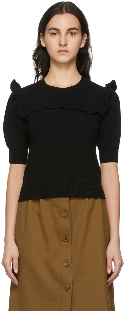 Shop See By Chloé Black Merino Wool Ruffle Sweater In 001 Black
