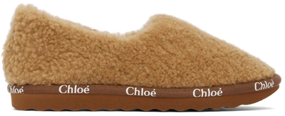 Shop Chloé Brown Shearling Woody Loafers In 276 Smooth Tan
