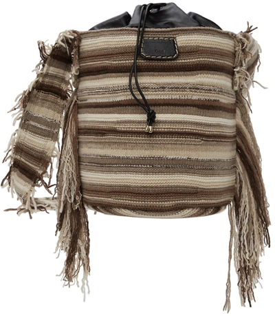 Shop Chloé Beige & Brown Knit Jorge Bucket Bag In 0ya Multicolor Black