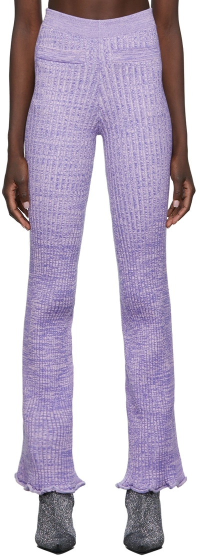 Shop Rabanne Purple Rib Knit Flare Lounge Pants In M671 Mouline Ribs