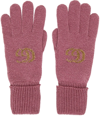 Shop Gucci Pink & Gold Double G Gloves In 5875 Roseate/yellow