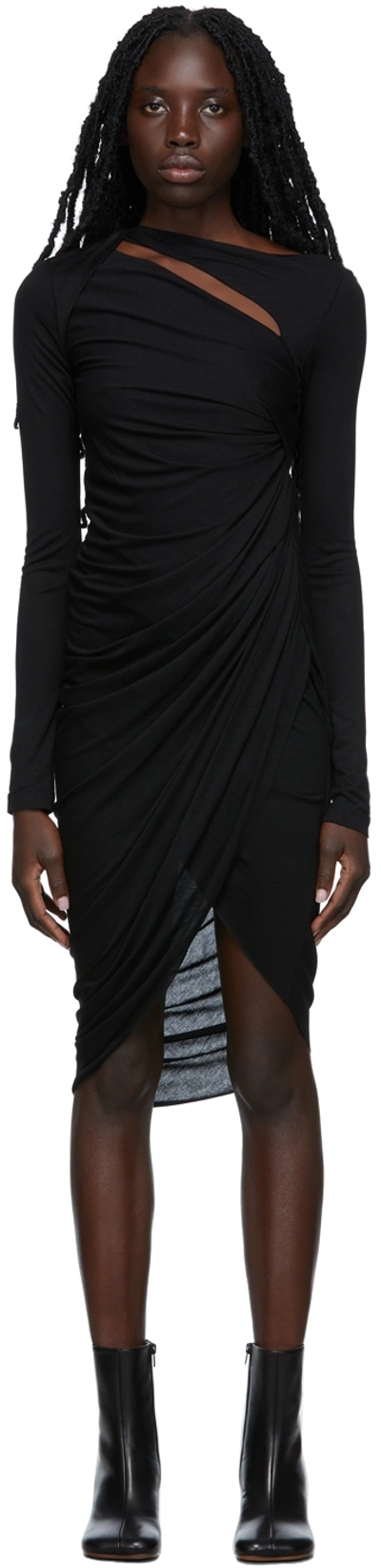Shop Helmut Lang Black Ruched Long Sleeve Dress In Yvm Basalt Black