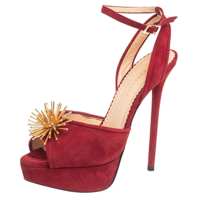 Pre-owned Charlotte Olympia Red Suede Orbital Pomeline Platform Sandals Size 36.5