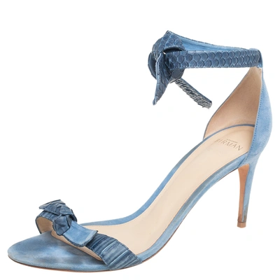 Pre-owned Alexandre Birman Blue Snakeskin Leather And Suede Clarita Ankle-tie Sandals Size 40