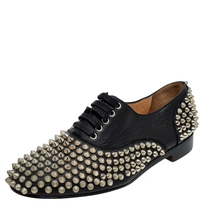 Pre-owned Christian Louboutin Black Leather Freddy Spike Lace Up Oxfords Size 36