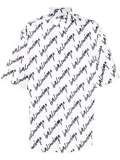 Shop Balenciaga Scribble Print Oversized Shirt In White