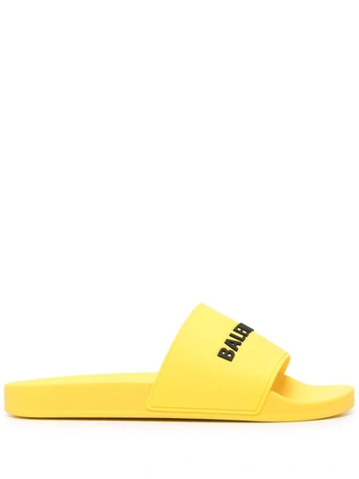 Shop Balenciaga Logo-print Pool Slides In Yellow