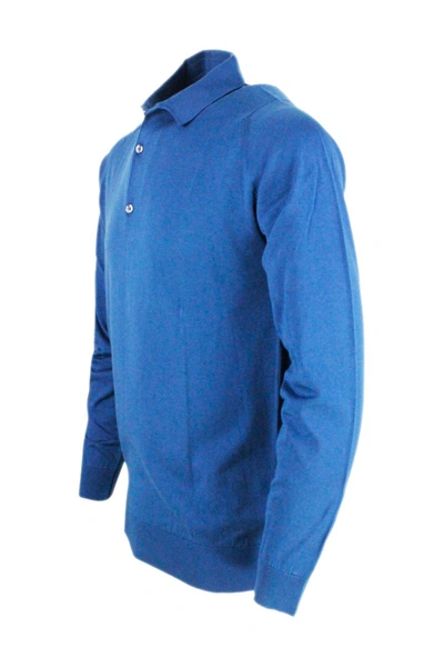 Shop John Smedley Men's Blue Cotton Polo Shirt