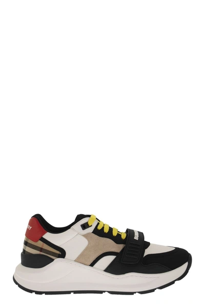 Shop Burberry Ramsey - Sneaker In Nylon, Suede And Vintage Check Pattern In Archive Beige