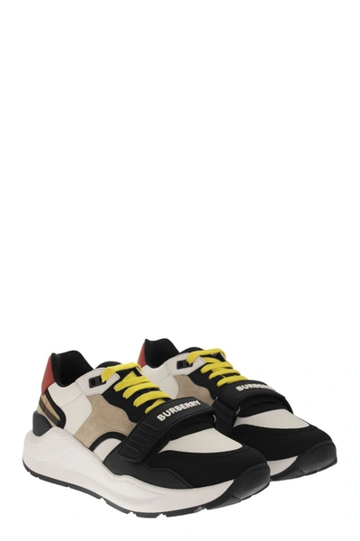 Shop Burberry Ramsey - Sneaker In Nylon, Suede And Vintage Check Pattern In Archive Beige