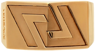 Shop Versace Gold Logo Debossed Ring In 3j000 Gold